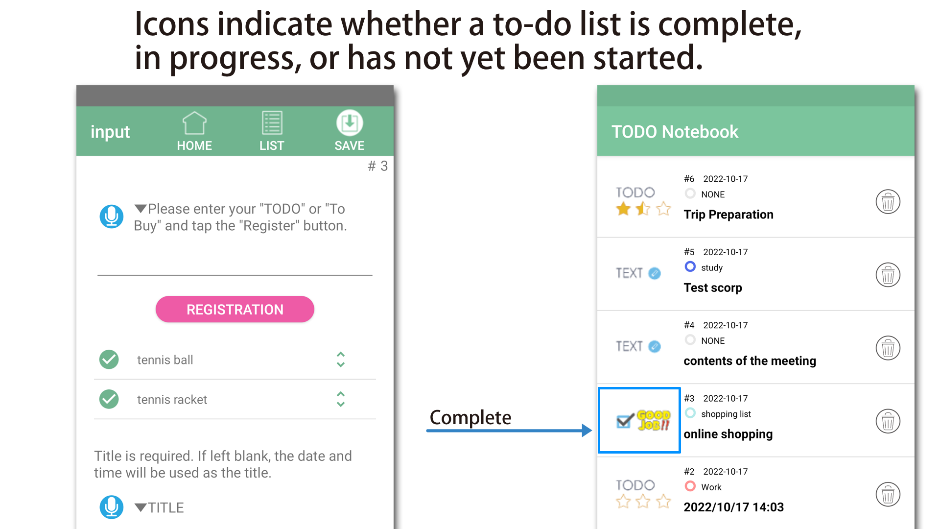 Progress status of TODO (Completed)